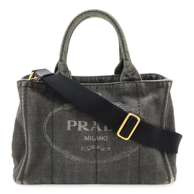 PRADA プラダ CANAPA カナパ トートバッグ ハンドバッグ 2WAY ショルダーバッグ デニム NERO 黒 ブラック ゴールド金具 1BG439
