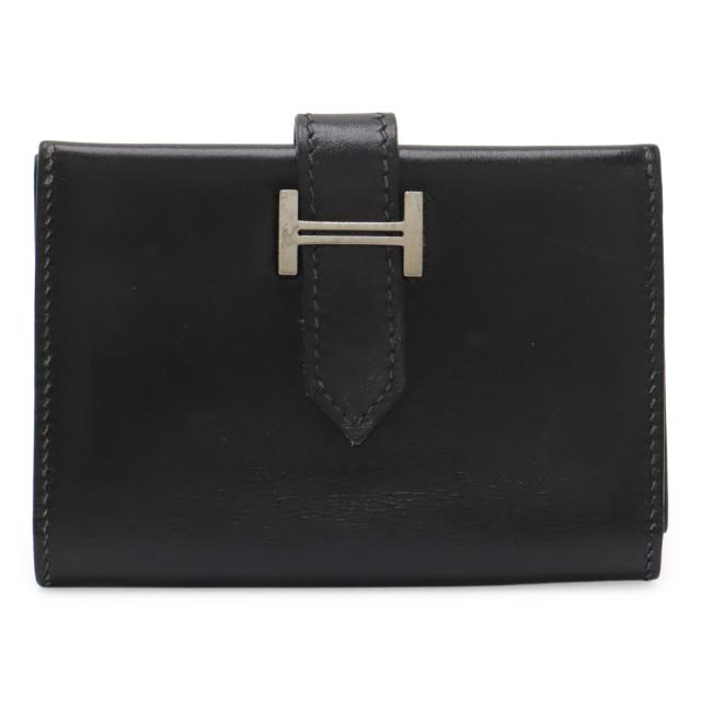 HERMES エルメス ベアン カードケース 名刺入れ パスケース ボックスカーフ BOXカーフ レザー ブラック 黒 シルバー金具 □G刻印