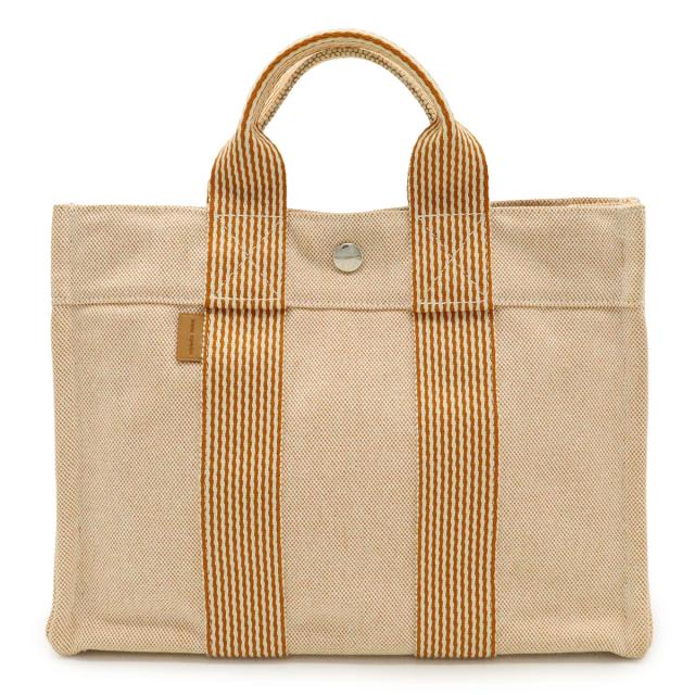HERMES エルメス ニューフールトゥPM トートバッグ ハンドバッグ キャンバス オレンジ シルバー金具