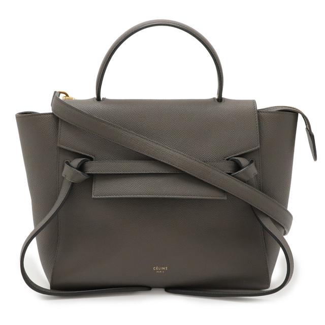 CELINE セリーヌ ベルトバッグミニ ハンドバッグ 2WAY ショルダーバッグ レザー グレー ゴールド金具 176103