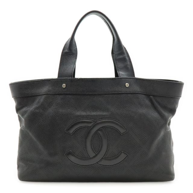CHANEL シャネル ココマーク パンチング メッシュ トートバッグ ショルダーバッグ セミショルダー 肩掛け レザー ブラック 黒 A33936