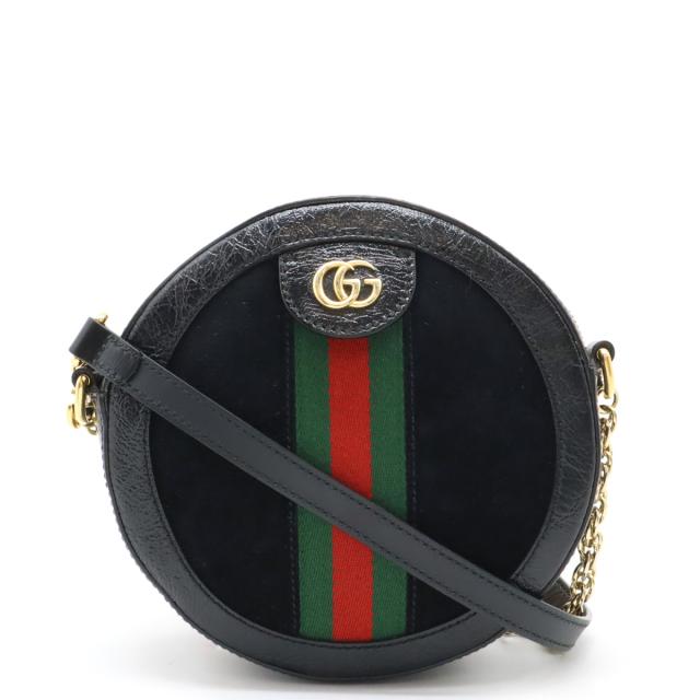 GUCCI グッチ オフィディア GGマーモント シェリーライン ショルダーバッグ ポシェット ラウンド型 円形 スエード パテントレザー ブラック 550618