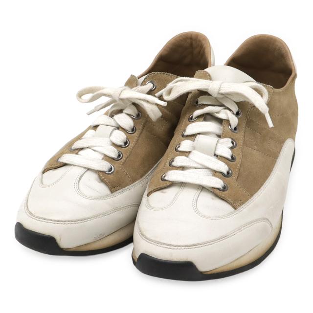 ※ HERMES エルメス クイック レザー スニーカー 41 1/2 26cm位 HERMES Quick クイック ⁄ エルメス Hロゴ 牛革 カーフ 定番 ベージュ