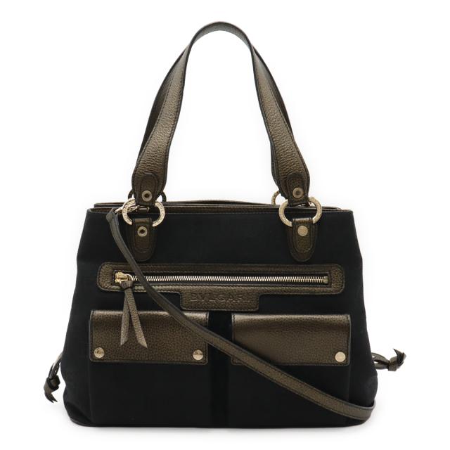 BVLGARI ブルガリ マキシレッタレ ロゴマニア ハンドバッグ 2WAY ショルダーバッグ ジャガードキャンバス レザー 黒 ブラック ゴールド金具