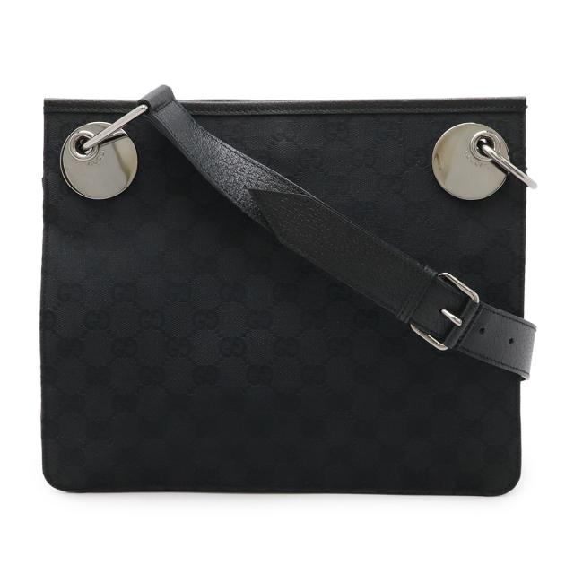 GUCCI グッチ GGキャンバス ショルダーバッグ 斜め掛け レザー ブラック 黒 シルバー金具 120841