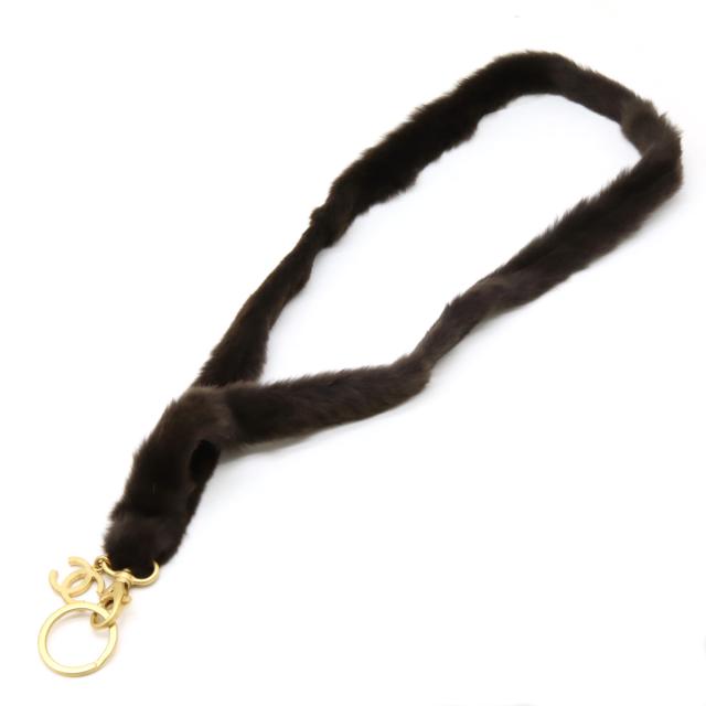 CHANEL - CHANEL シャネル ネックストラップ ウィーゼル ファー ダークブラウン ゴールド金具 03 A CHANEL シャネル ネックストラップ ウィーゼル ファー ダーク