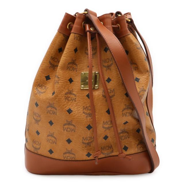 MCM エムシーエム ヴィセトス ロゴグラム ショルダーバッグ ワンショルダー セミショルダー 巾着バッグ PVC レザー コニャック ブラウン