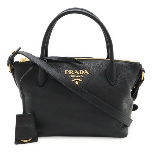 PRADA プラダ VIT.DAINO ハンドバッグ 2WAY ショルダーバッグ ストライプショルダー NERO 黒 ブラック ゴールド金具 国内ブティック購入品 1BA111