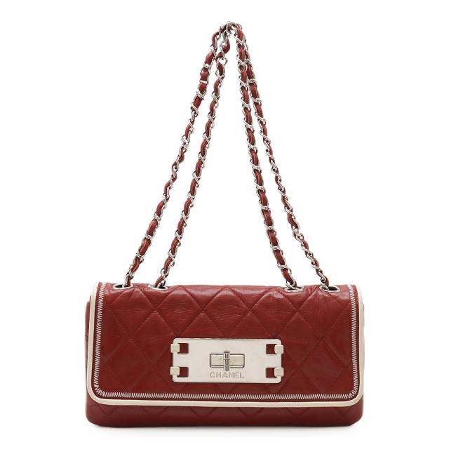 CHANEL シャネル 2.55 マトラッセ チェーンショルダーバッグ セミショルダー 肩掛け レザー バイカラー レッド 赤 ホワイト 白 シルバー金具