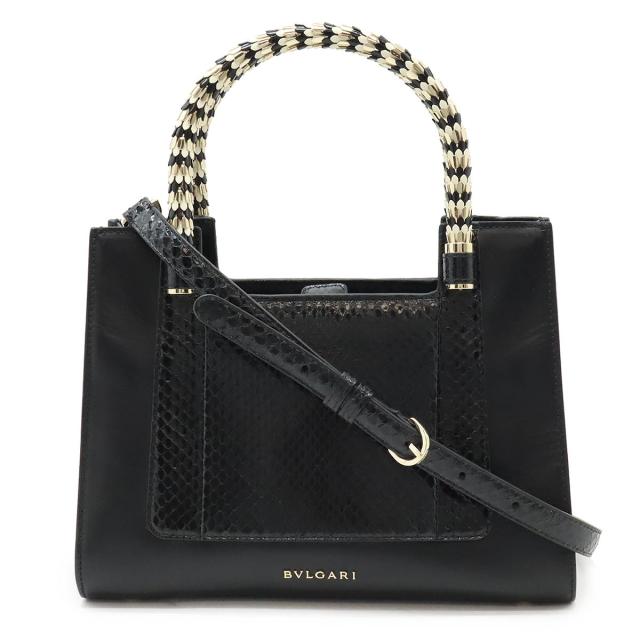 BVLGARI ブルガリ セルペンティ ハンドバッグ 2WAY ショルダーバッグ リザード レザー ブラック 黒 ゴールド金具