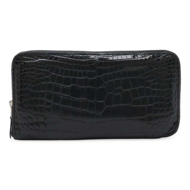 HERMES エルメス アザップロング ラウンドファスナー 長財布 アリゲーター クロコダイル ブラック 黒 シルバー金具 □N刻印