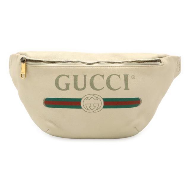 GUCCI グッチ グッチプリント シェリーライン ベルトバッグ ウエストバッグ ウエストポーチ ボディバッグ レザー アイボリー 白 493869