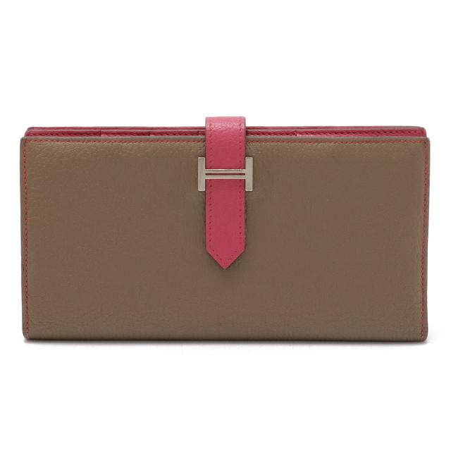 美品☆エルメス HERMES 長財布 ベアンスフレ エトゥープ×ピンク ◻︎N