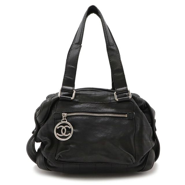 【美品】シャネル　チョコバー　レザー　ハンドバッグ　黒　ブラック　257 美品】シャネル チョコバー レザー ハンドバッグ 黒 ブラック 257