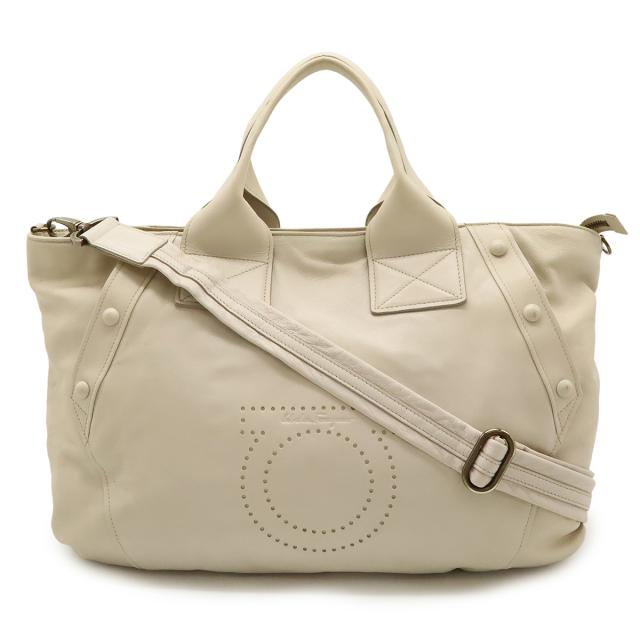 Salvatore Ferragamo サルヴァトーレ フェラガモ ガンチーニ パンチング トートバッグ ハンドバッグ 2WAYショルダー レザー アイボリー FJ-21 A727