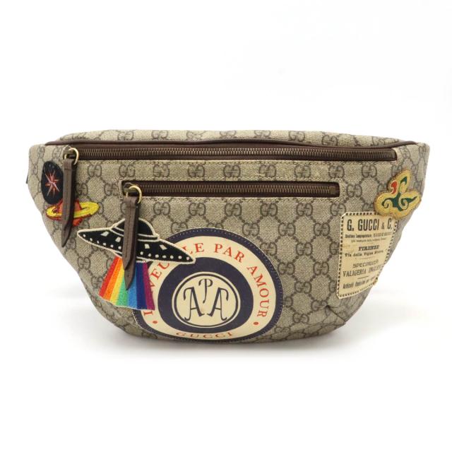 GUCCI グッチ GGスプリーム クーリエ シェリーライン ベルトバッグ ウエストバッグ アップリケ PVC カーキベージュ マルチカラー 529711