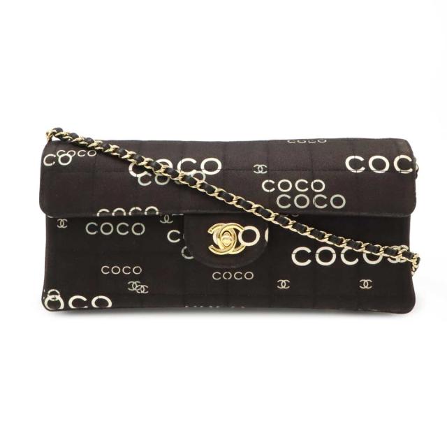 CHANEL シャネル チョコバー COCOプリント チェーンショルダー ショルダーバッグ 肩掛け レザー キャンバス ブラック 黒 ゴールド金具 A15316