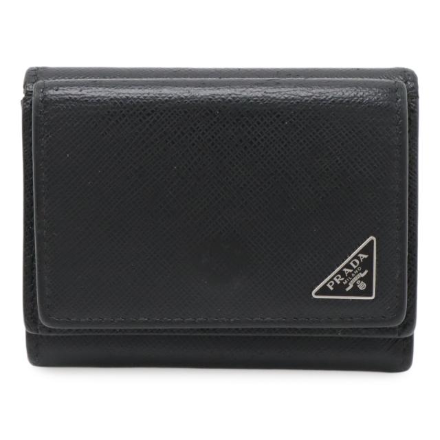 PRADA プラダ トライアングルロゴ コンパクトウォレット 3つ折財布 三つ折り財布 サフィアーノレザー NERO 黒 ブラック シルバー金具 2MH021