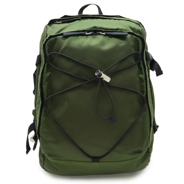 PRADA プラダ バックパック リュックサック デイパック ショルダーバッグ ナイロン カーキグリーン 緑 ブラック シルバー金具 2VZ055