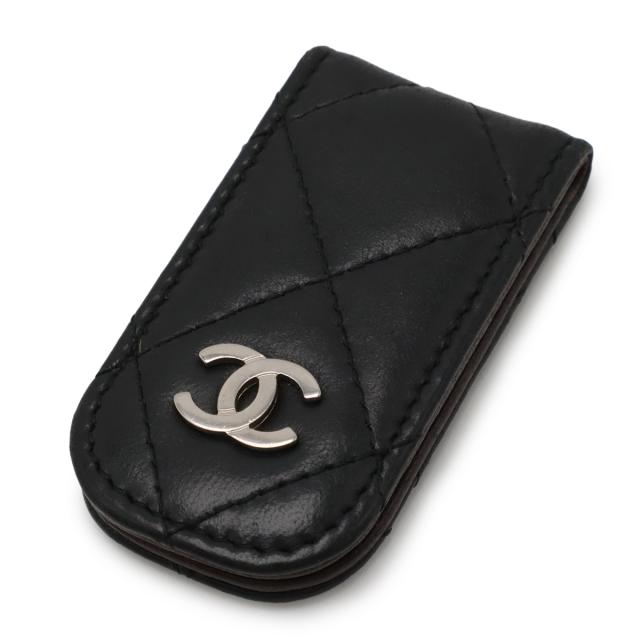 CHANEL シャネル マトラッセ ココマーク マネークリップ ビルクリップ 札ばさみ ラムスキン レザー ブラック 黒 シルバー金具 A80801