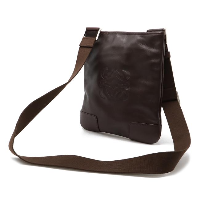 極美品 ロエベ アナグラム メッセンジャーバッグ A4 PVC レザー 焦茶