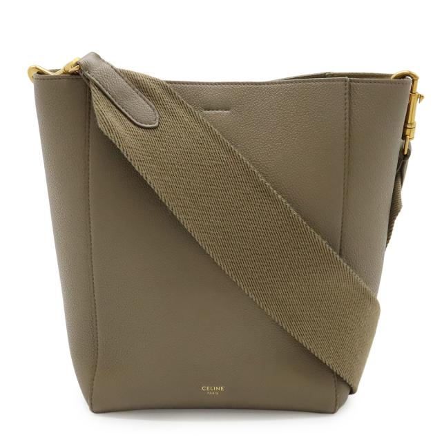 CELINE セリーヌ サングル バケットスモール ショルダーバッグ ワンショルダー セミショルダー 肩掛け レザー グレージュ ゴールド金具 189303