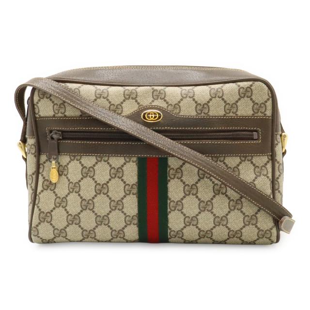 GUCCI グッチ オールドグッチ シェリーライン ポシェット ショルダーバッグ 斜め掛け PVC レザー ベージュ ブラウン 茶 ゴールド金具 72.001.4071