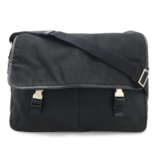 PRADA プラダ ショルダーバッグ メッセンジャーバッグ 斜め掛け ナイロン レザー NERO 黒 ブラック シルバー金具
