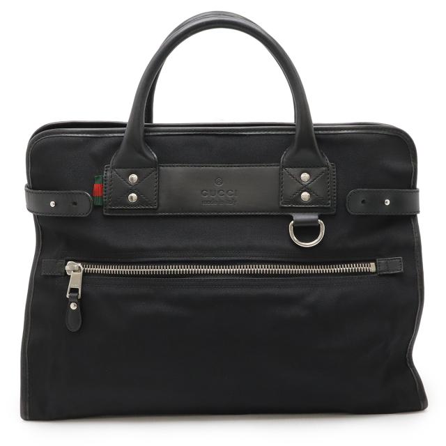 GUCCI グッチ ウェブループ ビジネスバッグ ブリーフケース 書類カバン ナイロンキャンバス レザー ブラック 黒 シルバー金具 246410