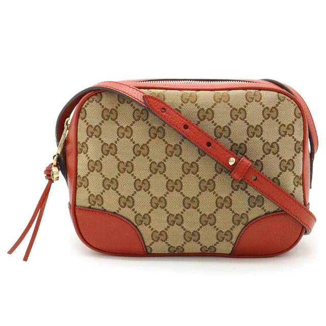 GUCCI グッチ ブリー GGキャンバス ショルダーバッグ ポシェット 斜め掛け レザー カーキベージュ レッド 赤 ゴールド金具 アウトレット品 449413