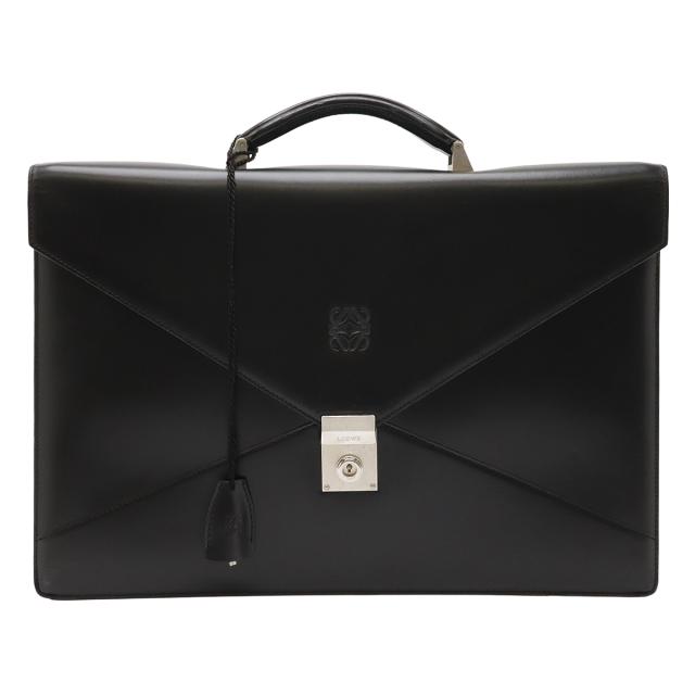 LOEWE ロエベ アナグラム ディプロマティコ アナグラム ブリーフケース ビジネスバッグ 書類カバン レザー ブラック 黒 シルバー金具