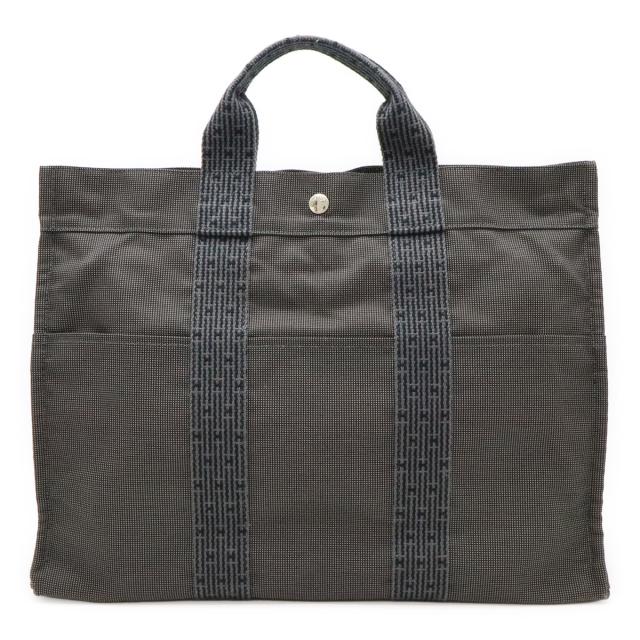 HERMES エルメス エールライン トートMM トートバッグ ハンドバッグ キャンバス グレー ブラック 黒 シルバー金具