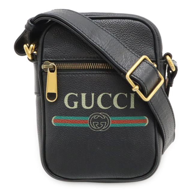 GUCCI グッチ グッチプリント ロゴ ショルダーバッグ ポシェット ミニバッグ 斜め掛け レザー ブラック 黒 ゴールド金具 574803