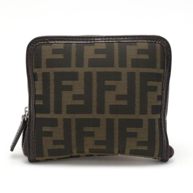 FENDI フェンディ ズッカ柄 トートバッグ エコバッグ 折り畳み ナイロンキャンバス レザー カーキ ダークブラウン 茶