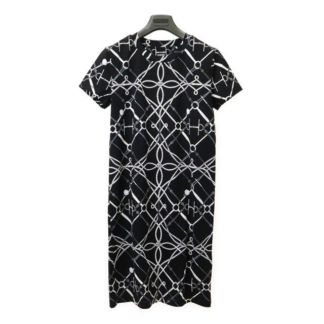 HERMES エルメス ワンピース 半袖 完璧なコース コットン100% 綿100% ブラック 黒 ホワイト 白 グレー #34