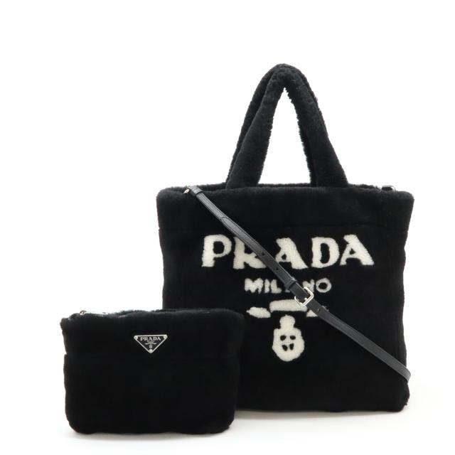 PRADA プラダ テリー トートバッグ ショルダーバッグ 2WAY モントーネ シアリング NERO 黒 ブラック BIANCO 白 ホワイト ポーチ付き 1BG374