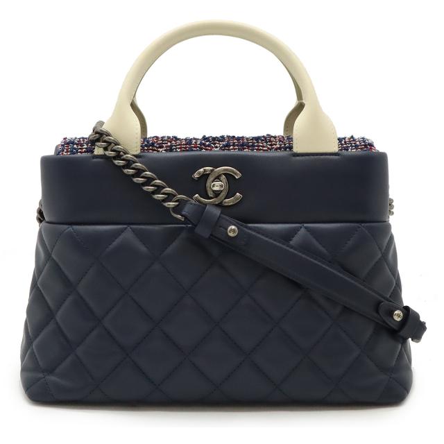 CHANEL シャネル マトラッセ ハンドバッグ 2WAY チェーンバッグ ショルダーバッグ ツイード ネイビー 紺 アイボリー 白 レッド 赤