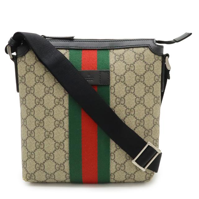 GUCCI グッチ GGスプリーム シェリーライン ウェブ フラット メッセンジャーバッグ ショルダーバッグ 斜め掛け PVC ベージュ ブラック 黒 471454