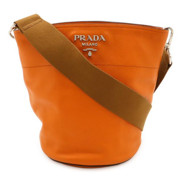 PRADA プラダ ショルダーバッグ 斜め掛け バケツ型 レザー オレンジ シルバー金具