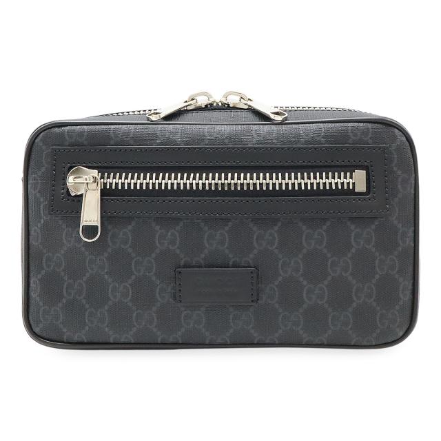 GUCCI グッチ GGスプリーム ウェブライン ウエストバッグ ボディバッグ ベルトバッグ PVC レザー ダークグレー ブラック 黒 シルバー金具 474293