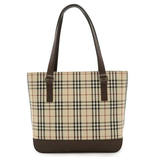BURBERRY バーバリー ノバチェック チェック柄 トートバッグ ショルダーバッグ 肩掛け キャンバス レザー ベージュ ダークブラウン シルバー金具