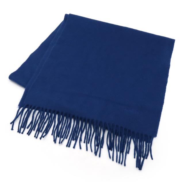 HERMES エルメス マフラー ストール フリンジ ロゴ刺繍 カシミヤ100% ブルー 青