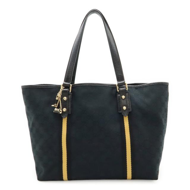 GUCCI グッチ GGキャンバス シェリーライン トートバッグ ショルダーバッグ 肩掛け ブラック 黒 イエロー 黄 チャーム付き 139260