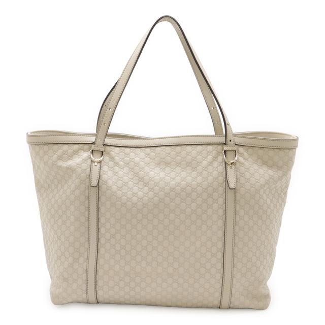 GUCCI グッチ マイクログッチシマ トートバッグ ラージトート ショルダーバッグ 肩掛け レザー オフホワイト 白 ゴールド金具 309613