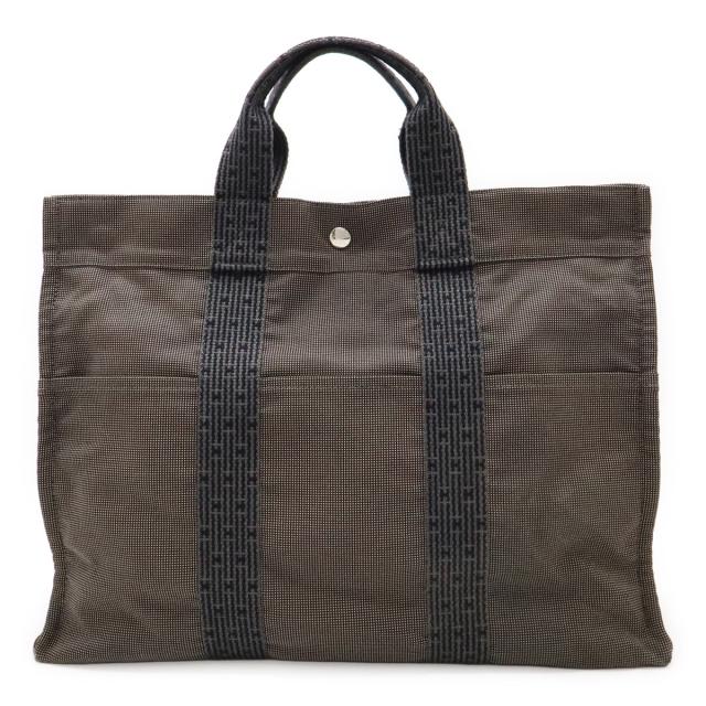 HERMES エルメス エールライン トートMM トートバッグ ハンドバッグ キャンバス グレー ブラック 黒 シルバー金具 新型金具