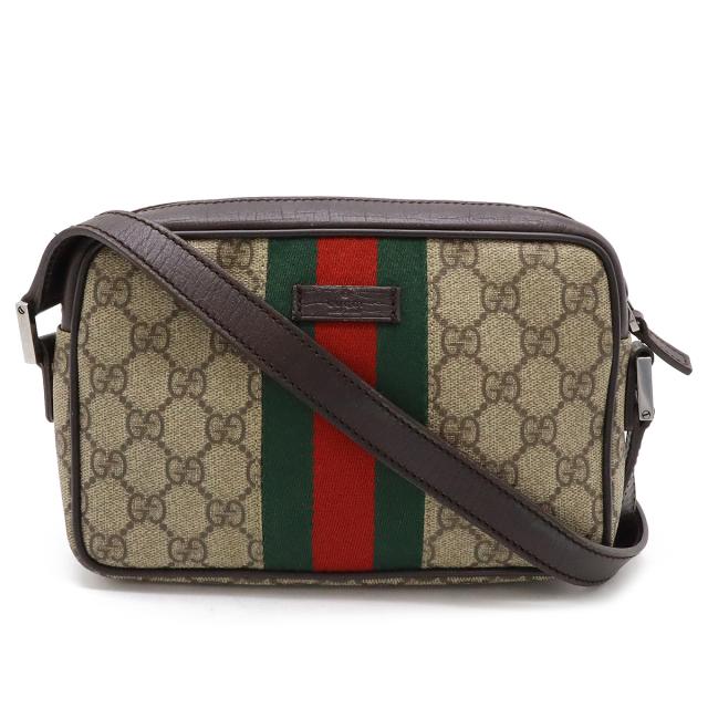 GUCCI グッチ GGプラス GGスプリーム シェリーライン ショルダーバッグ ポシェット 斜め掛け カーキベージュ 茶 ダークブラウン 162910