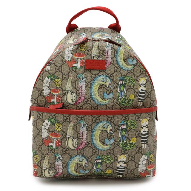 GUCCI グッチ チルドレンズ　GGスプリーム バックパック リュックサック ヒグチユウコ コラボ プリント PVC レザー ベージュ レッド 赤 271327