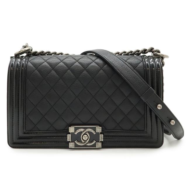 CHANEL シャネル ボーイシャネル25 ココマーク チェーンショルダー ショルダーバッグ 斜め掛け レザー エナメル ブラック 黒 シルバー金具 A67086