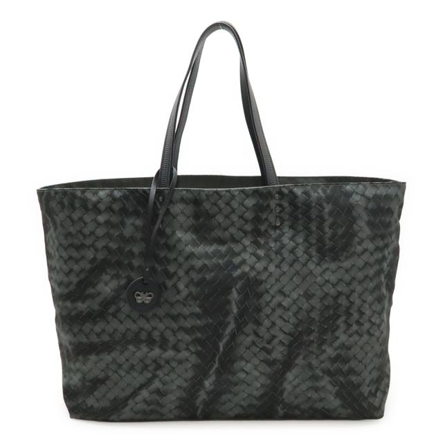 BOTTEGA VENETA ボッテガ ヴェネタ イントレッチオ リュージョン トートバッグ ショルダーバッグ ナイロン レザー グレー チャーム付き