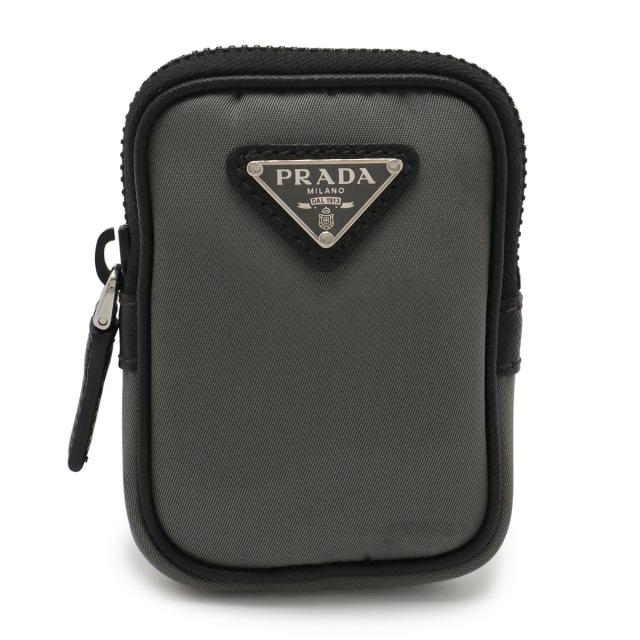 PRADA プラダ トライアングルロゴ マルチポーチ 小物入れ 付属品 ナイロン レザー グレー ブラック 黒 シルバー金具